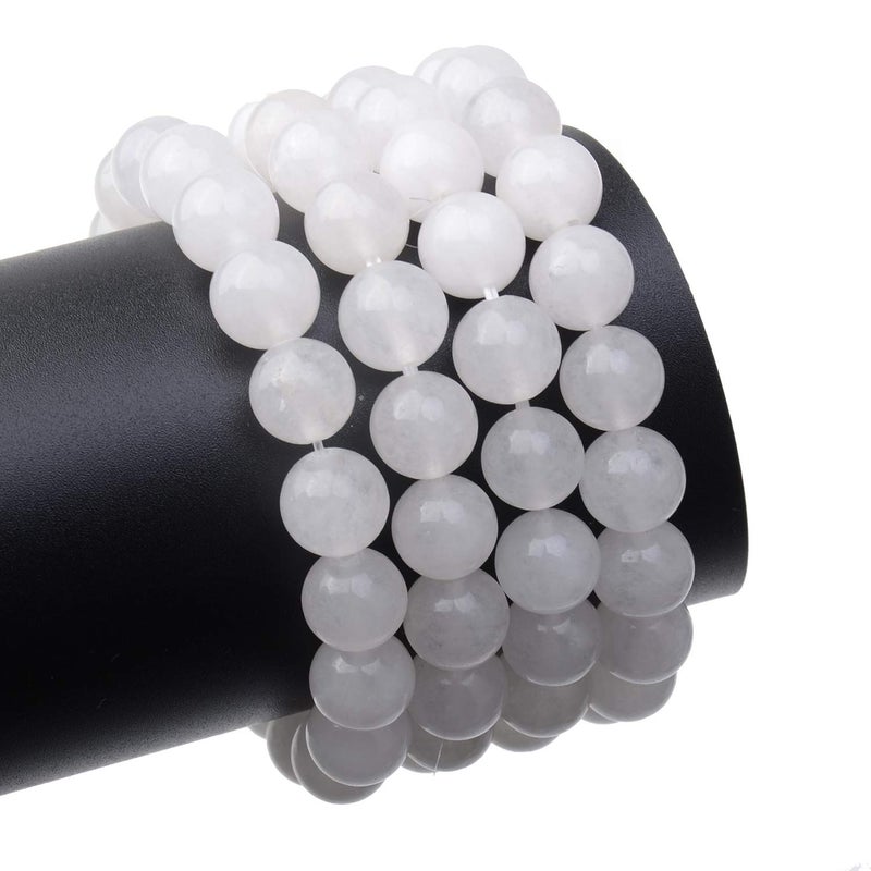 LPBeads 80Pcs Polished 10mm Round Natural White Jade Gemstone Loose Beads with Stretch Cord for Jewelry Making Bracelets - Image 3